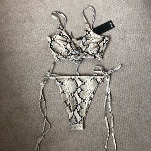 Nasty Gal Snake Skin Tie Bikini